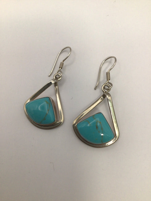 Turquoise Drop Earrings Mexico Sterling