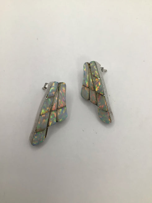 Artisans Opal inlay wing-shape Earrings vintage