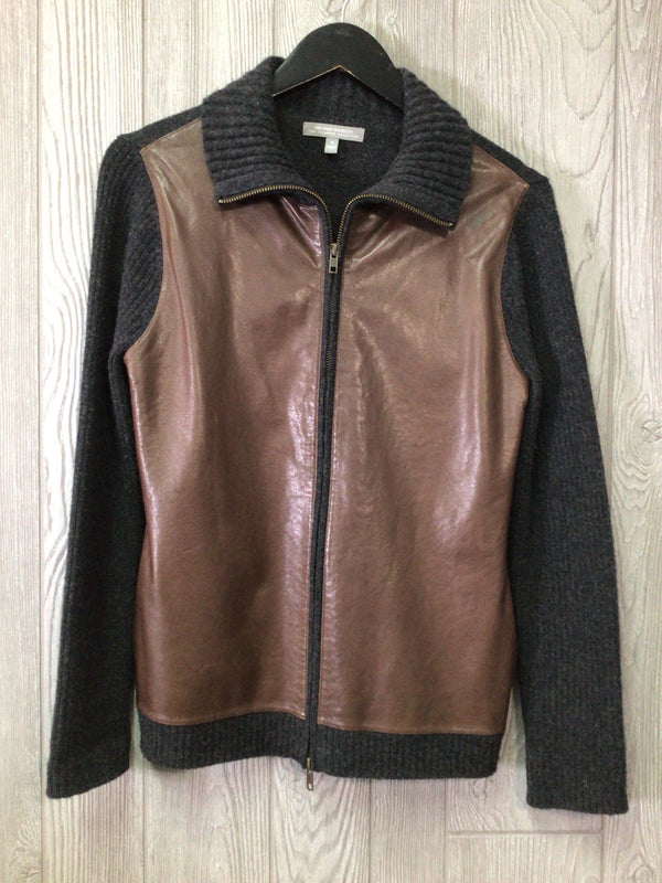 Neiman Marcus Cashmere Leather Panel Sweater Jacket Size Small