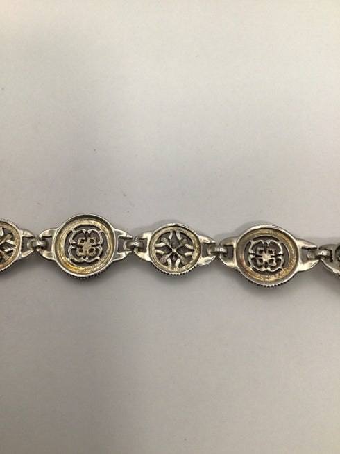 Silver Round flower medallion link Bracelet Vintage