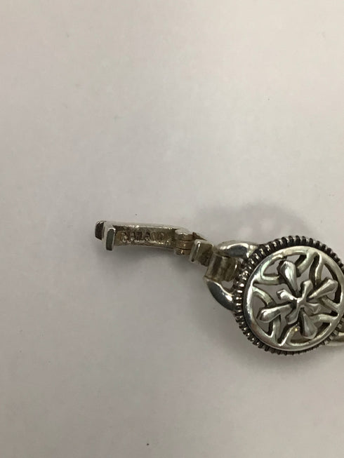 Silver Round flower medallion link Bracelet Vintage