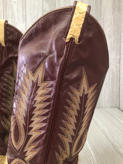 Larry Mahan Leather + Exotic Python Cowboy Boots Vintage Women's Size 8