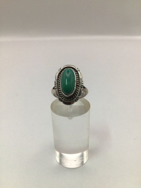 Silver Oval Green Turquoise Ring