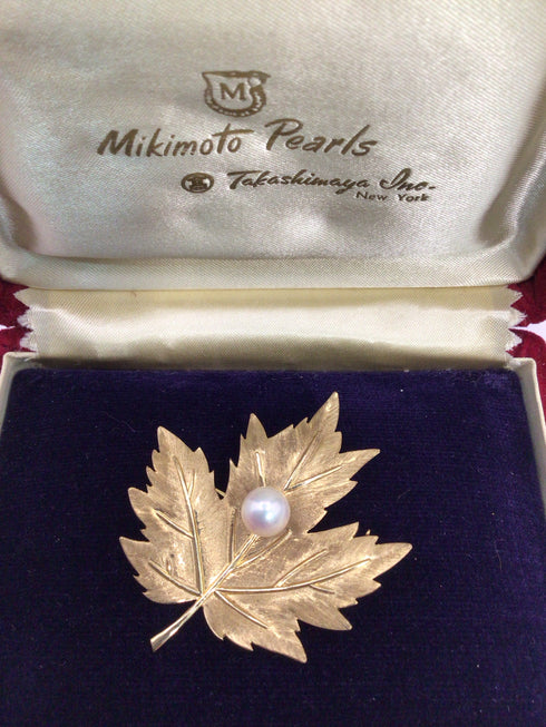Mikimoto Brooch Earring set 14k Gold 6mm Akoya Pearl Estate