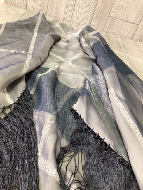 Armani Blue Square Silk Fringe Wrap