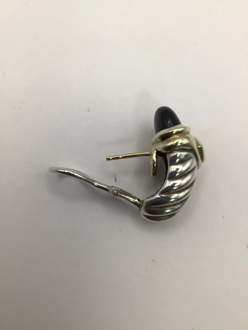 David Yurman Silver Onyx Tourmaline Shrimp Cable Earrings Vintage Estate