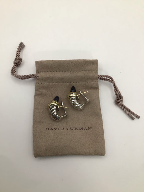 David Yurman Silver Onyx Tourmaline Shrimp Cable Earrings Vintage Estate