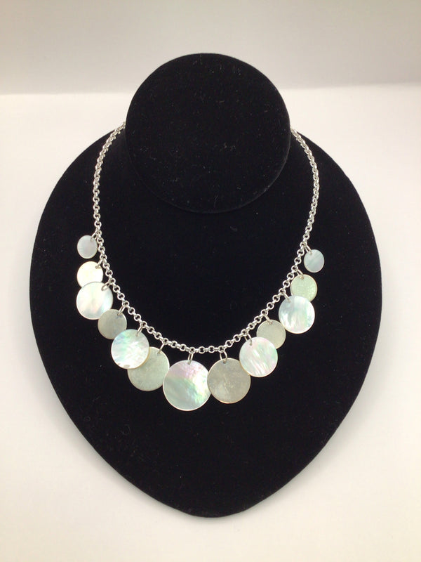 Mother Of Pearl and Silver Disk SET Necklace and Earrings