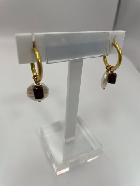 18k Gold Hoop removable coin pearl Pendant Earrings