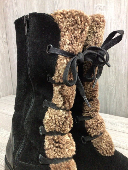 Stuart Weitzman Boots shearling lace-up suede Size 8.5