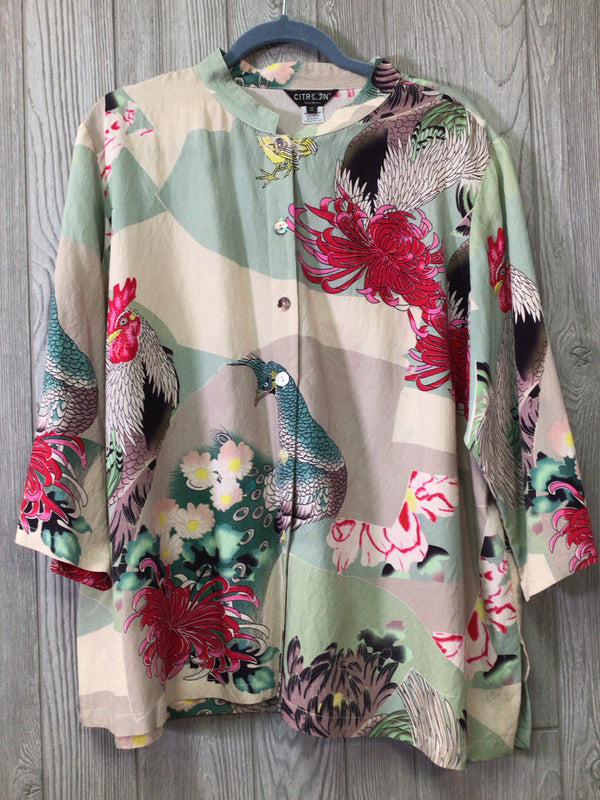 Citron Blouse Rooster Size 1X
