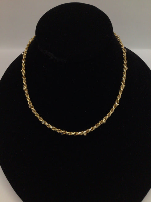 14k Gold + Diamond Rope Necklace 14" Estate Pre-owned