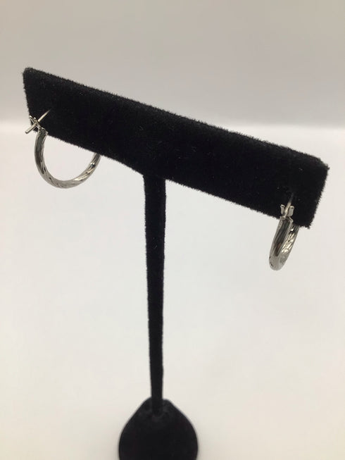 10k White Gold Textured Hoop .75" Vintage Earrings
