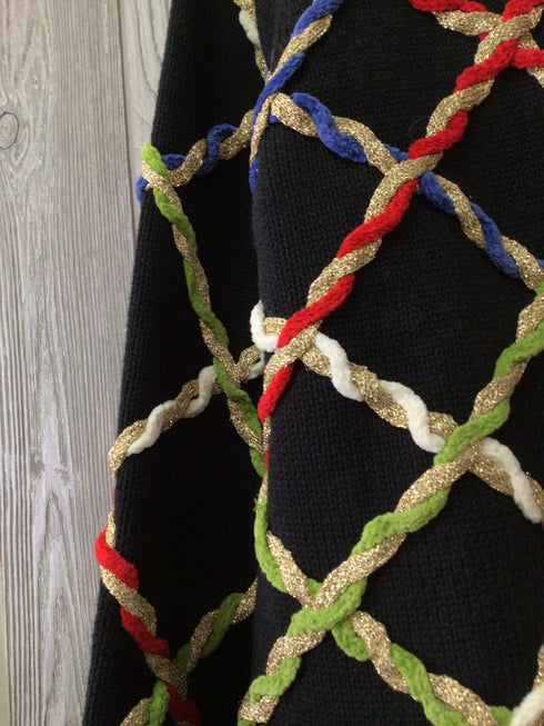 Susan Bristol Vintage Rope Lattice Embellished Cardigan Size Medium