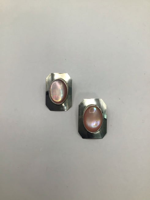 Pink Oval Mother Of Pearl Earrings