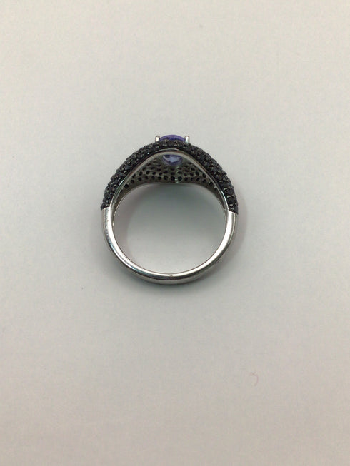 Tanzanite + black spinnel Sterling Ring sz 7.5
