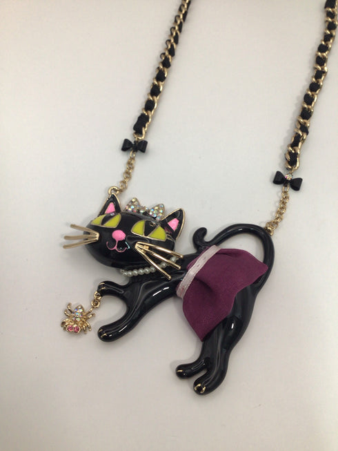 Betsey Johnson Black Cat Necklace New