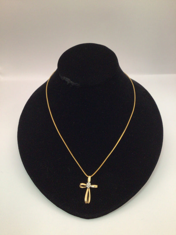 14k Gold & Diamond Cross Necklace 16"