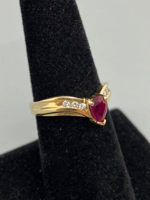 14k Gold + Pear Shape Ruby Ring