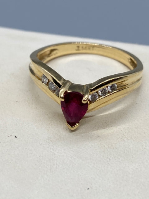 14k Gold + Pear Shape Ruby Ring