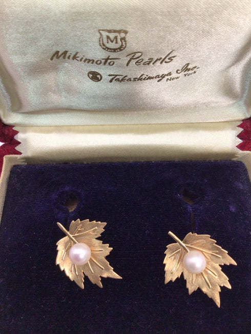 Mikimoto Brooch Earring set 14k Gold 6mm Akoya Pearl Estate