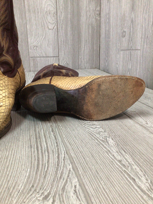 Larry Mahan Leather + Exotic Python Cowboy Boots Vintage Women's Size 8