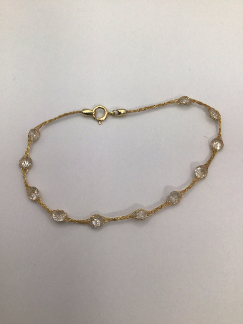 14k Gold Mesh Crystal Station Bracelet