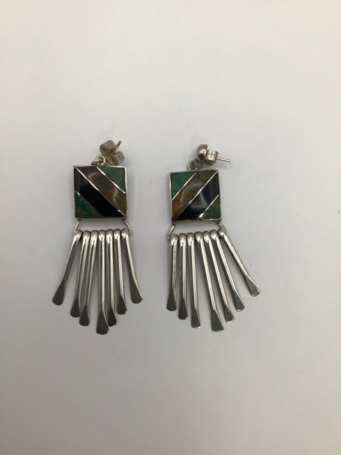 Agate Inlay Stering Earrings