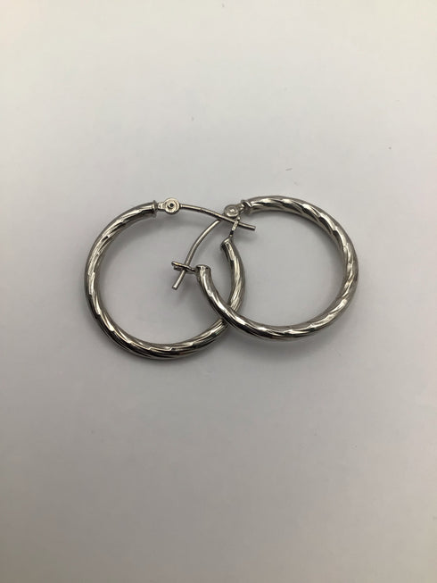 10k White Gold Textured Hoop .75" Vintage Earrings