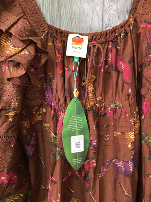 Farm Rio Dotted Horse Maxi Dress Size X-Large New