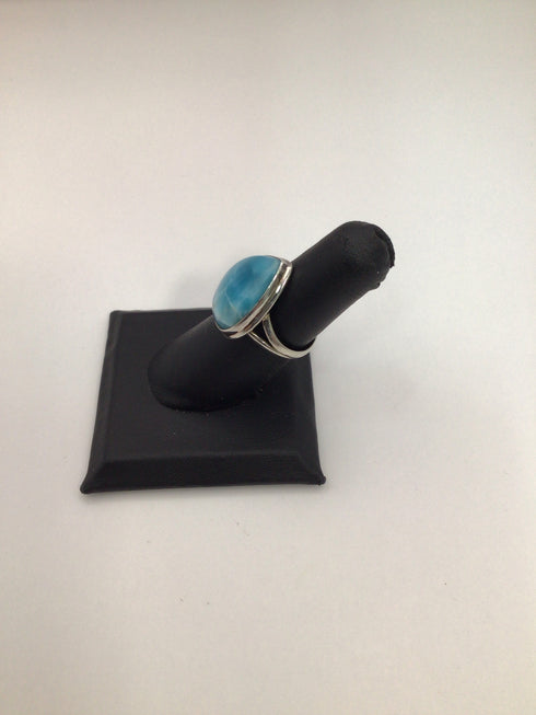 Silver Teardrop Larimar Ring sz 7