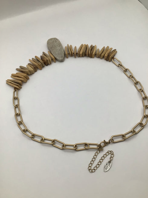 Moss Agate + Wood Necklace