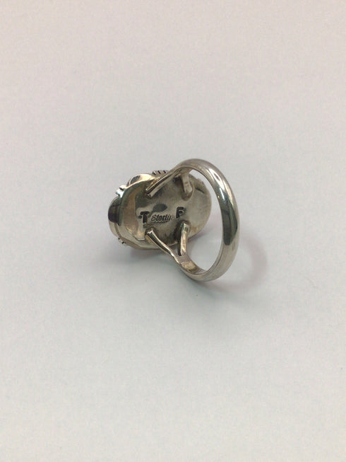 Silver Oval Green Turquoise Ring