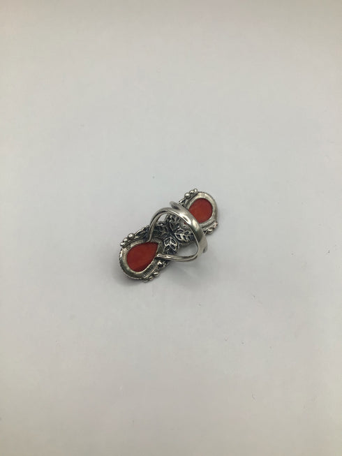 American West Silver Double Teardrop Jasper Ring sz 7.25
