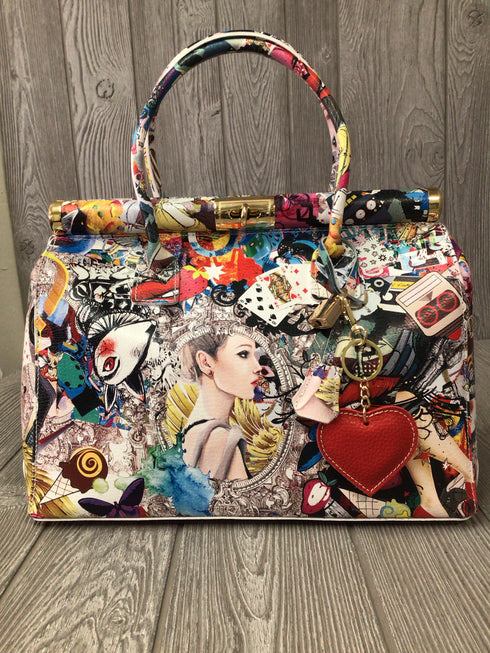 Pop Art Alice Multi-Color Satchel Genuine Italian Leather Purse