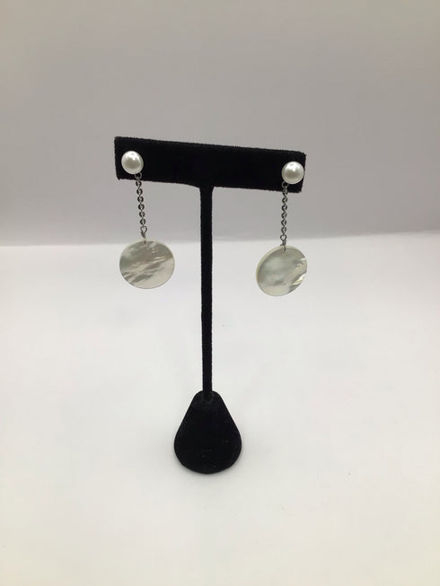 Mother Of Pearl and Silver Disk SET Necklace and Earrings
