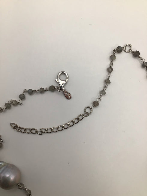 Baroque Black Pearl Station Y Necklace